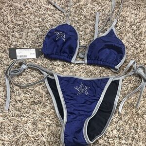 Sara's Secret Navy Bikini with Silver Ties